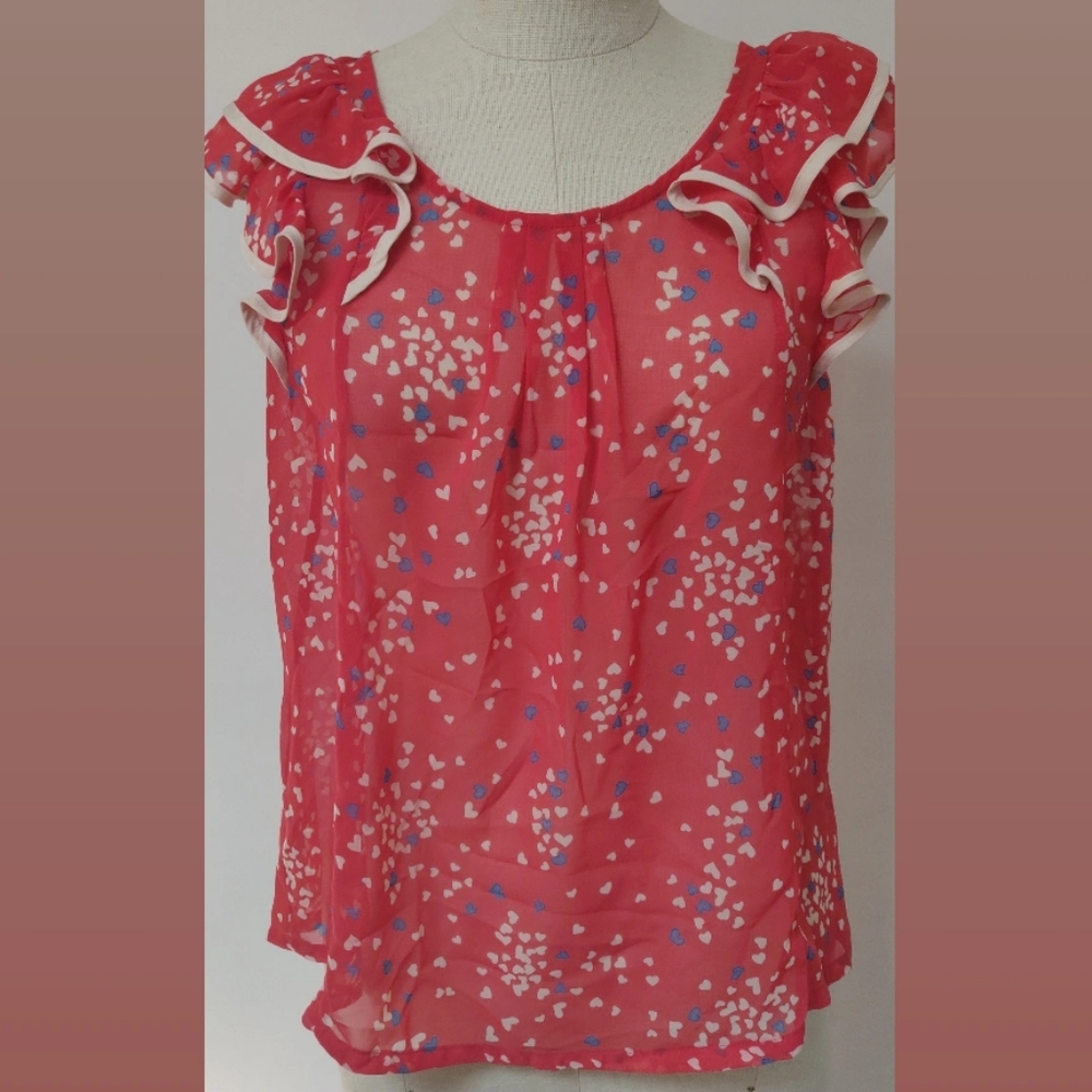 romantic red ruffle sheer top